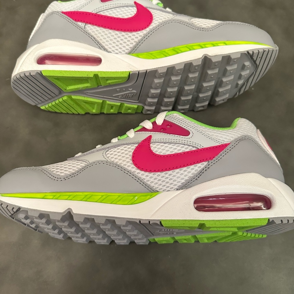 Nike Women's Gray and Pink Sneakers with Green Accents